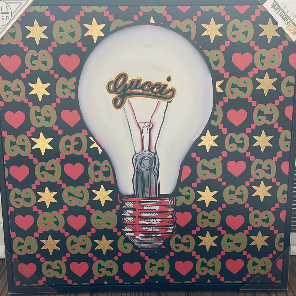 Lux inspired fashion Gucci neon lightbulb art NWT framed